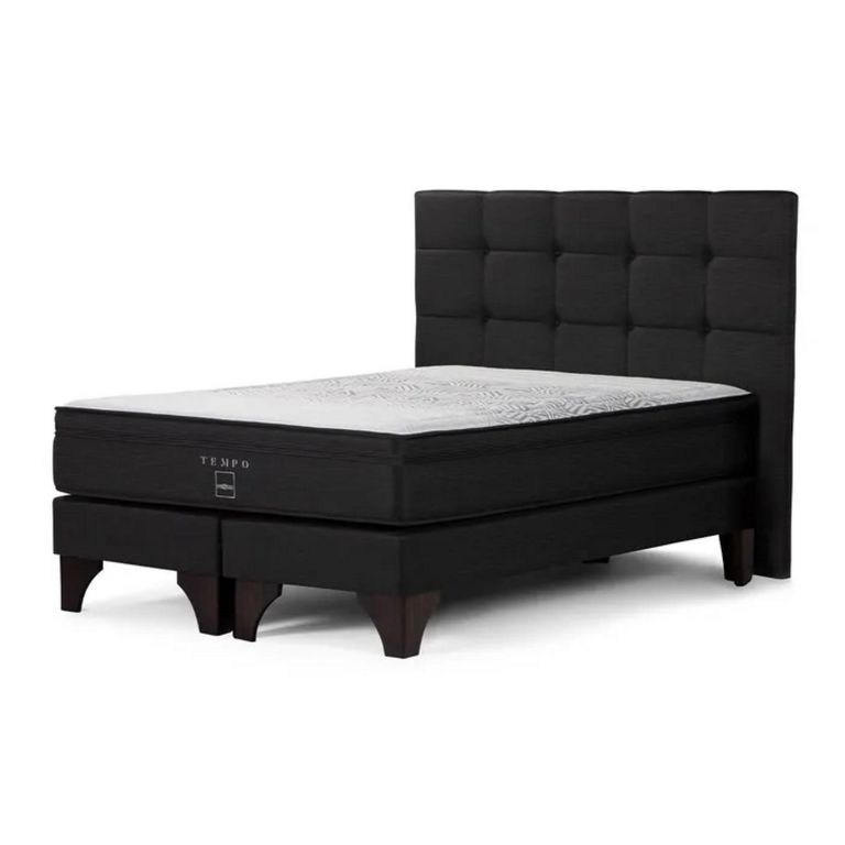 Cama Europea Tempo Rosen King + Colchón + Respaldo Issey Grafito