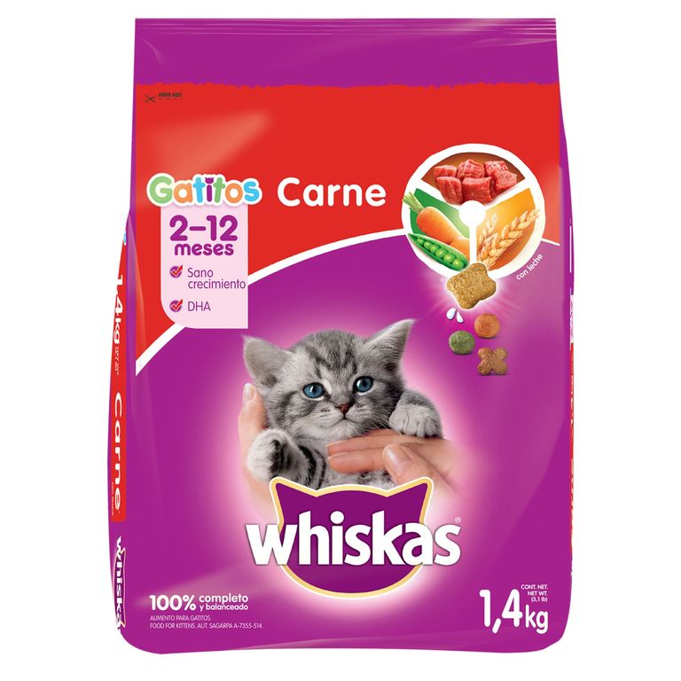 Whiskas Cachorros Alimento para Gatos 1.4 kg Sabor Carne