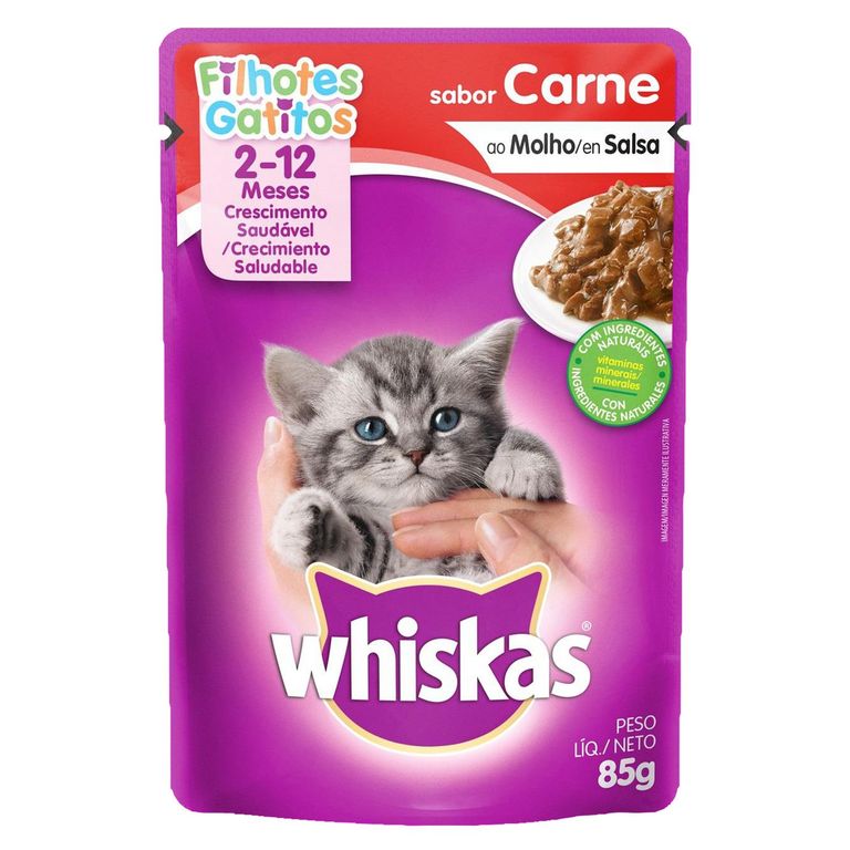 Whiskas Alimento Húmedo para Gato Cachorro Sabor Carne 85 gr