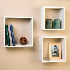 JUST HOME COLLECTION - Set 3 Repisa Flotante de Melamina de Melamina Cubo Blanco