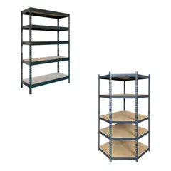 FIXSER - Estante Metal 5 Niveles 190.6x100x50cm 1500 kg Gris + Estante Esquina 5 Niveles 190x90x50cm