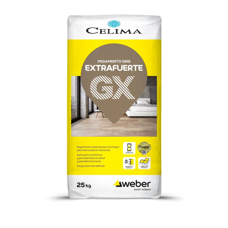 Pegamento para Cerámicas o Porcelanatos Celima Gris Extrafuerte 25kg