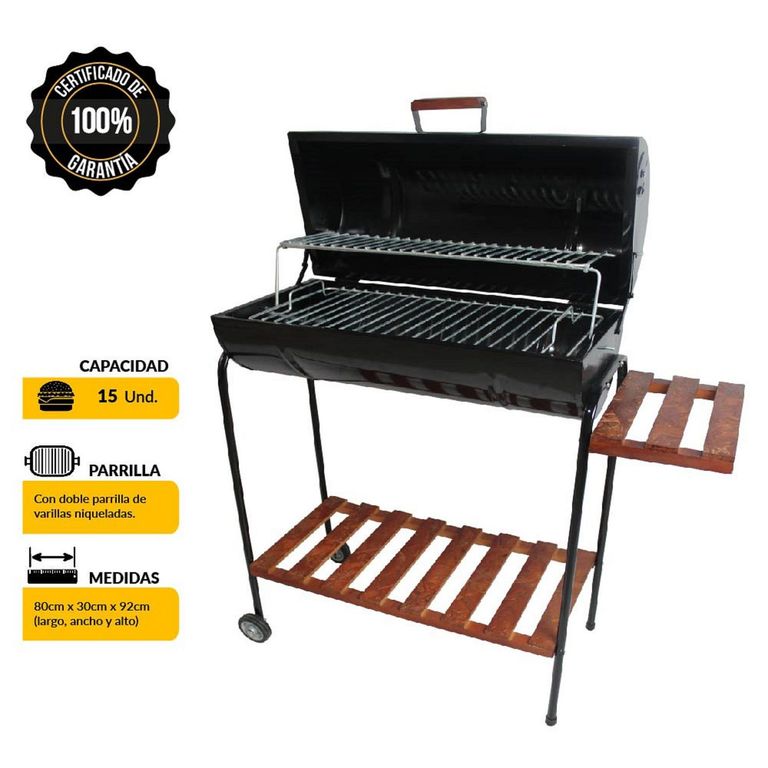Parrilla Cilíndrica Mr Grill 40x90x85 cm Deluxe con Tapa + Mesa Lateral