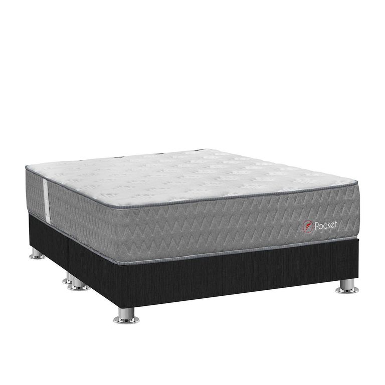 Cama Americana Pocket Forli Queen + Colchón + 2 Almohadas + Protector