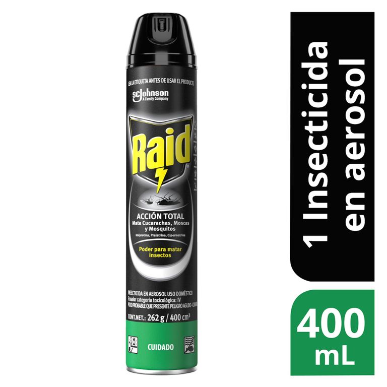 Insecticida Raid Aerosol Acción Total 400ml Cucarachas/Moscas/Mosquitos Lavanda