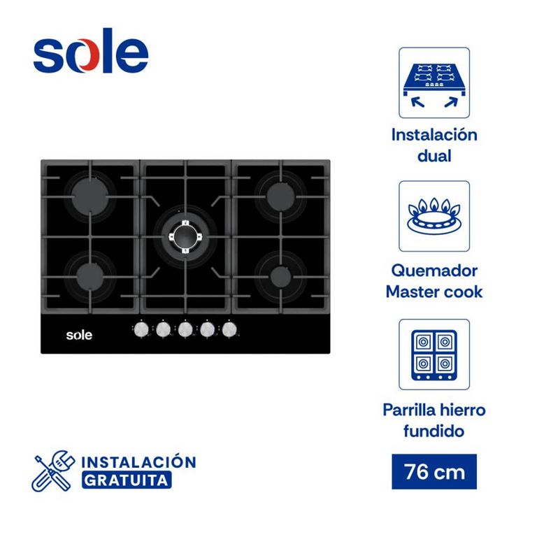 Cocina empotrable Eléctrica Sole 3120SOLCO058V2 X5 Quemadores