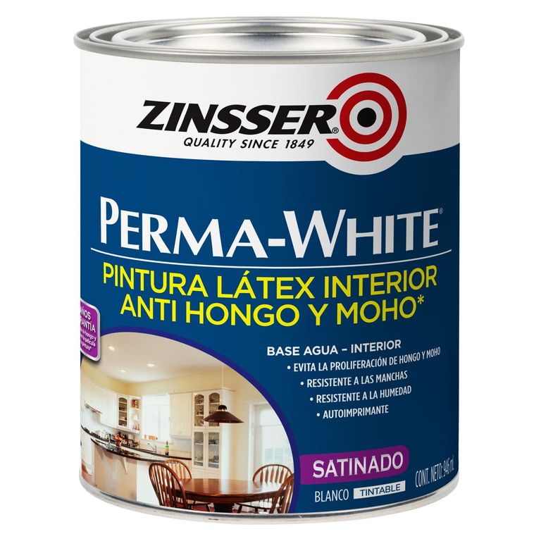 Pintura Latex lavable antihongo Satinado Blanco 0,946L Zinsser