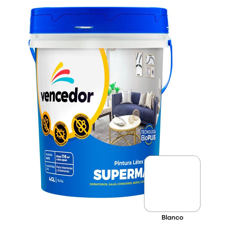 Pintura Látex Vencedor Supermate Blanco 4 Gl