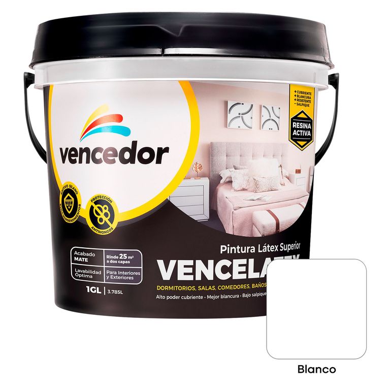 Pintura Látex Vencedor Vencelatex Mate Blanco 1 Gl
