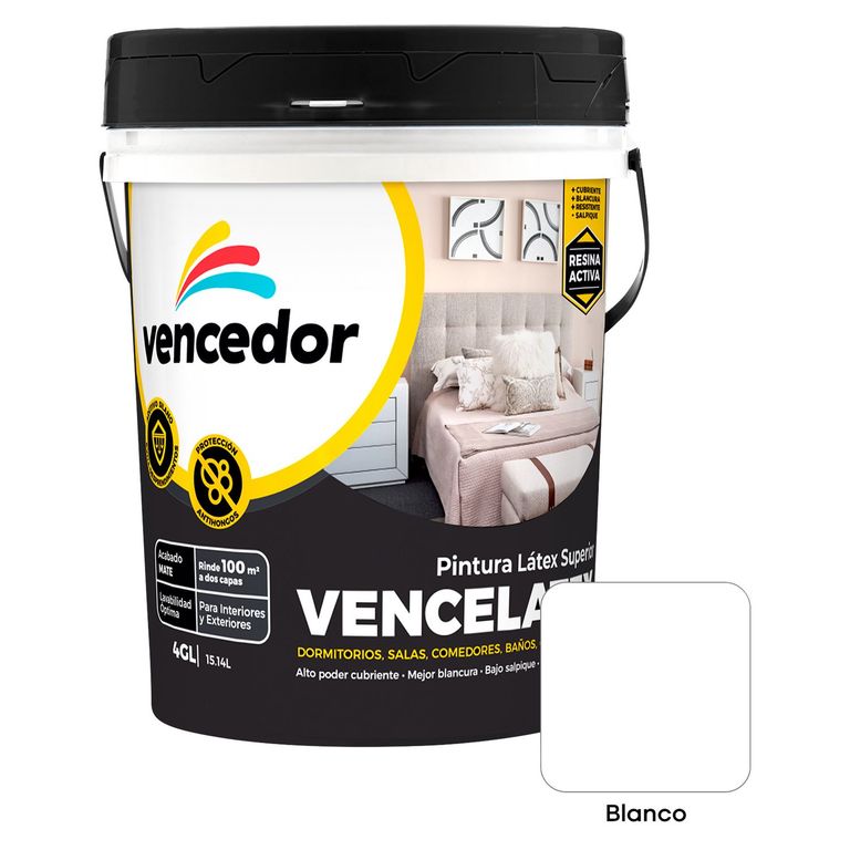 Pintura Látex Vencedor Vencelatex Mate Blanco 4 Gl