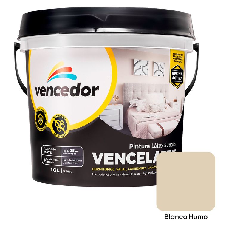 Pintura Látex Vencedor Vencelatex Mate Blanco Humo 1 Gl