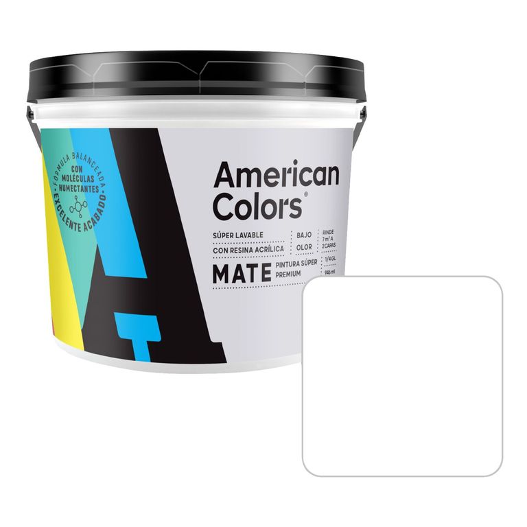 Pintura Látex American Colors Mate Blanco 1/4 Gl
