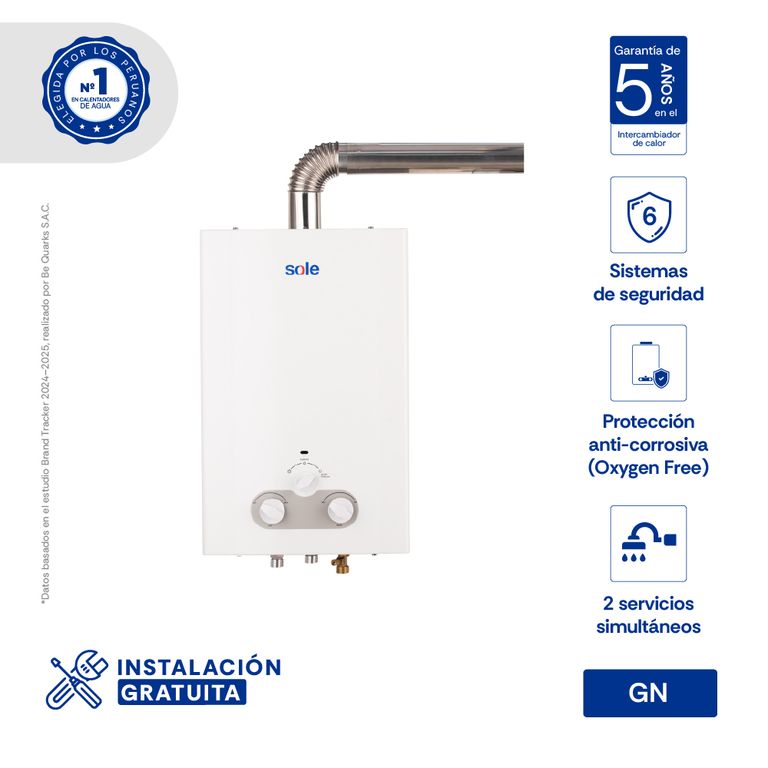 Terma a Gas GN Sole Tiro Forzado 10 LT con Accesorios