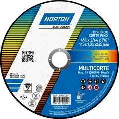 NORTON - Disco Multicorte Fino para acero 115 x 22.23 mm
