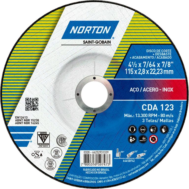 Disco de Corte/Desbaste para acero CDA123 41/2 Norton