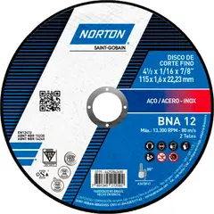NORTON - Disco de Corte Fino para acero BNA12 41/2