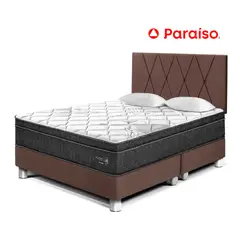 PARAISO - Dormitorio Paraíso Pocket Star Queen Chocolate + Colchón + 2 Almohadas + Protector