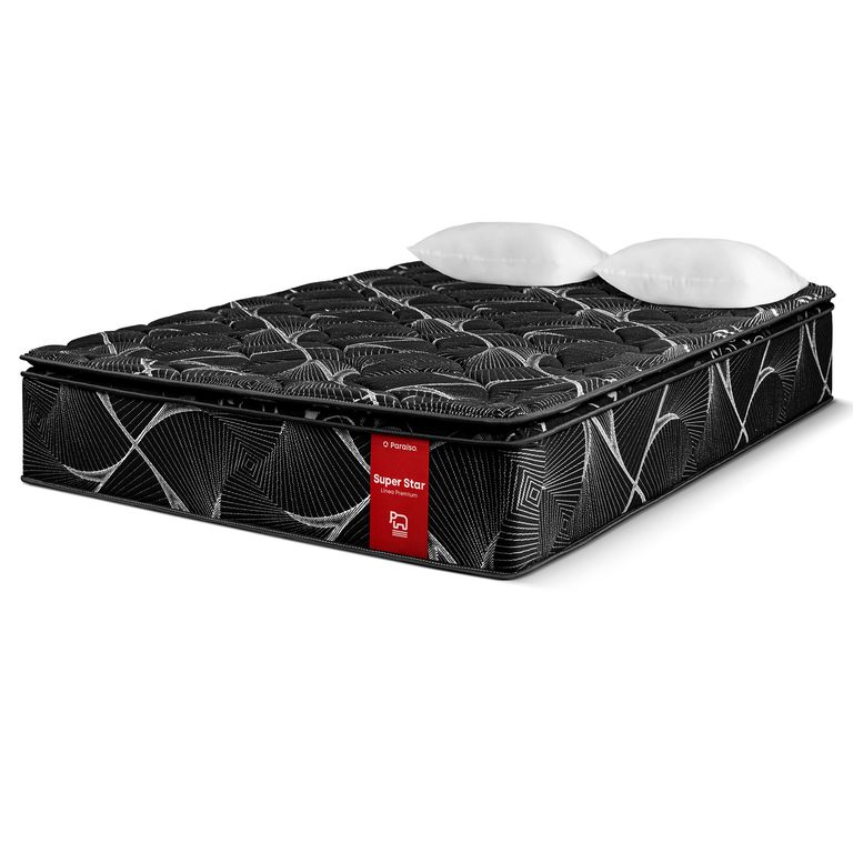 Colchón Paraíso Super Star King Negro + 2 Almohadas + Protector