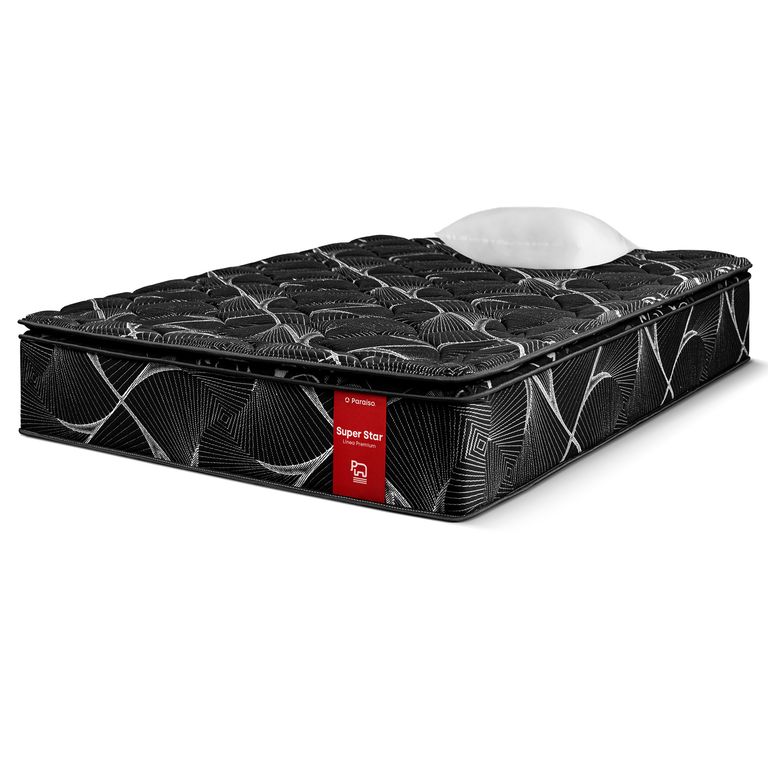 Colchón Paraíso Super Star 1.5 Plazas Negro + Almohada + Protector
