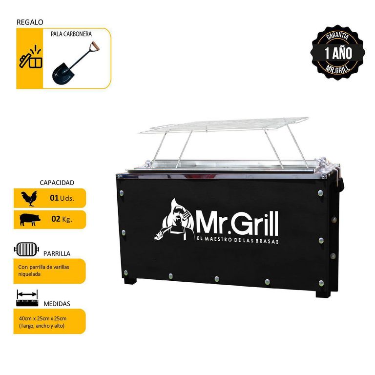Caja China Madera Pino/Planchas De Acero Galvanizado Mr Grill 35X23 Cm