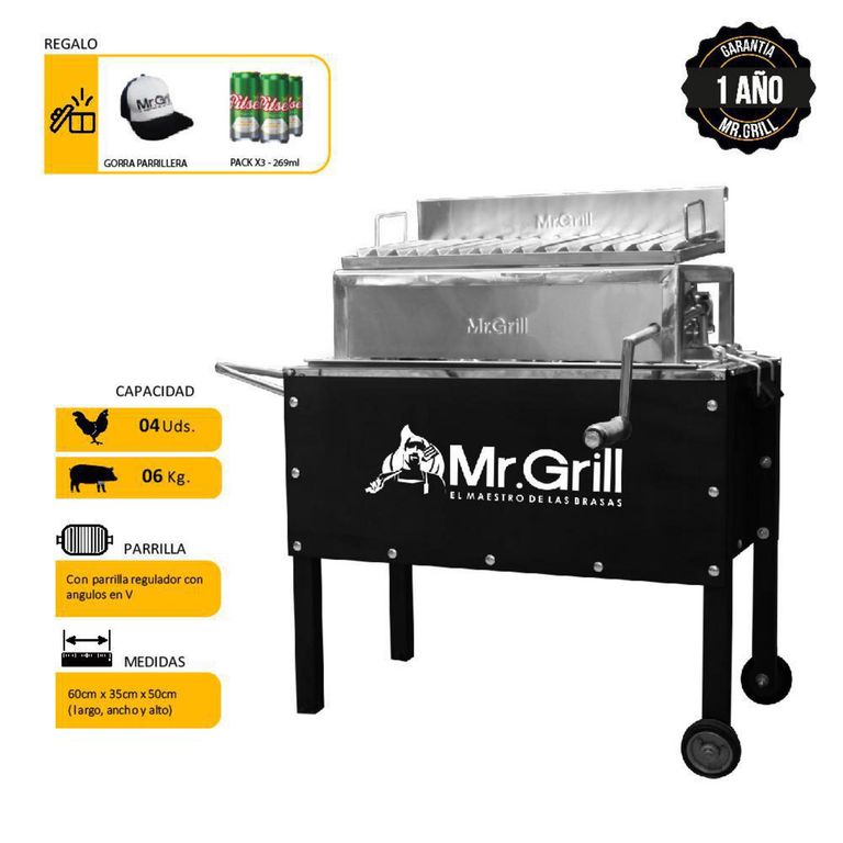 Caja China Madera Pino/Planchas De Acero Galvanizado Mr Grill 55X33 Cm
