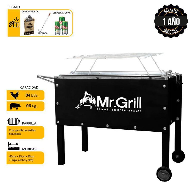 Caja China Madera Pino/Planchas De Acero Inoxidable Mr Grill 55X33 Cm