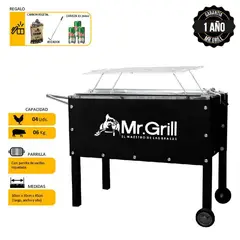 MR GRILL - Caja China Madera Pino/Planchas De Acero Inoxidable 55X33 Cm