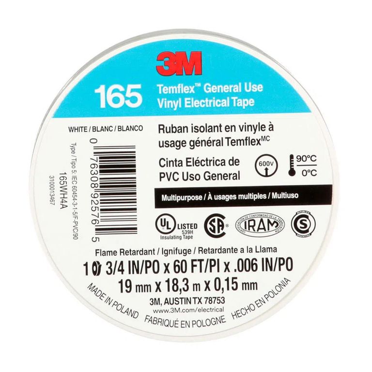 Cinta Aislante Temflex165 19mm 18 Metros Blanco