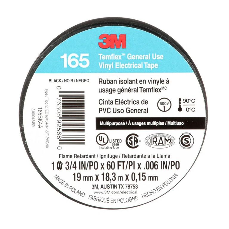 Cinta aislante 3m Temflex165 19mm 18 Metros Negro