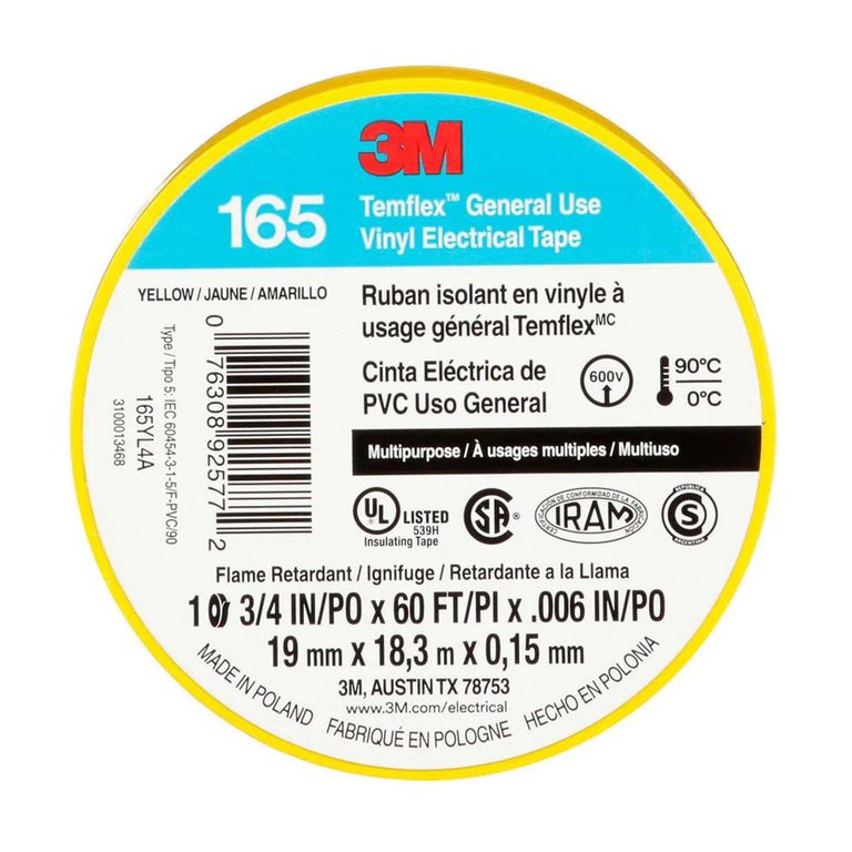 Cinta Aislante Temflex165 19mm 18 Metros Amarillo