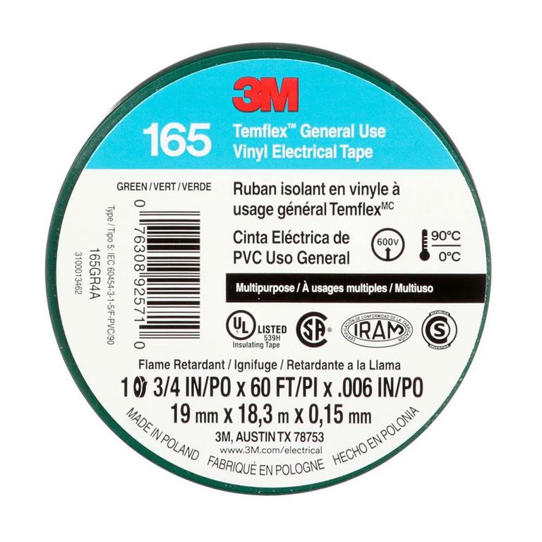 Cinta Aislante Temflex165 19mm 18 Metros Verde