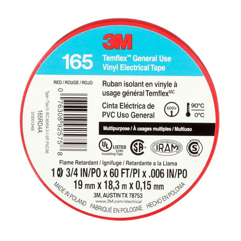 Cinta Aislante Temflex165 19mm 18 Metros Rojo