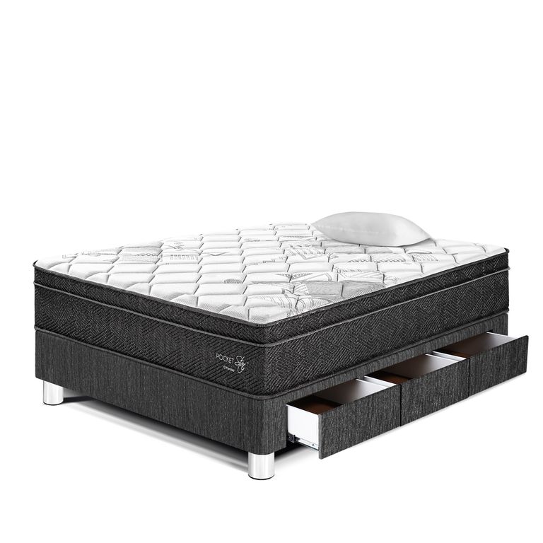 Cama con Cajones Pocket Star 1.5 Plazas + Almohada + Protector