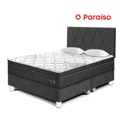 PARAISO - Dormitorio Paraíso Pocket Star Queen Charcoal + Colchón + 2 Almohadas + Protector