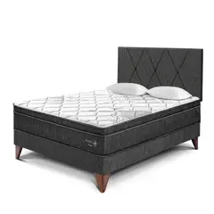 PARAISO - Dormitorio Europeo Paraíso Pocket Star 2 Plazas Charcoal + Colchón + 2 Almohadas + Protector