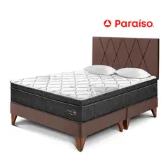 PARAISO - Dormitorio Europeo Paraíso Pocket Star Queen Chocolate + Colchón + 2 Almohadas + Protector