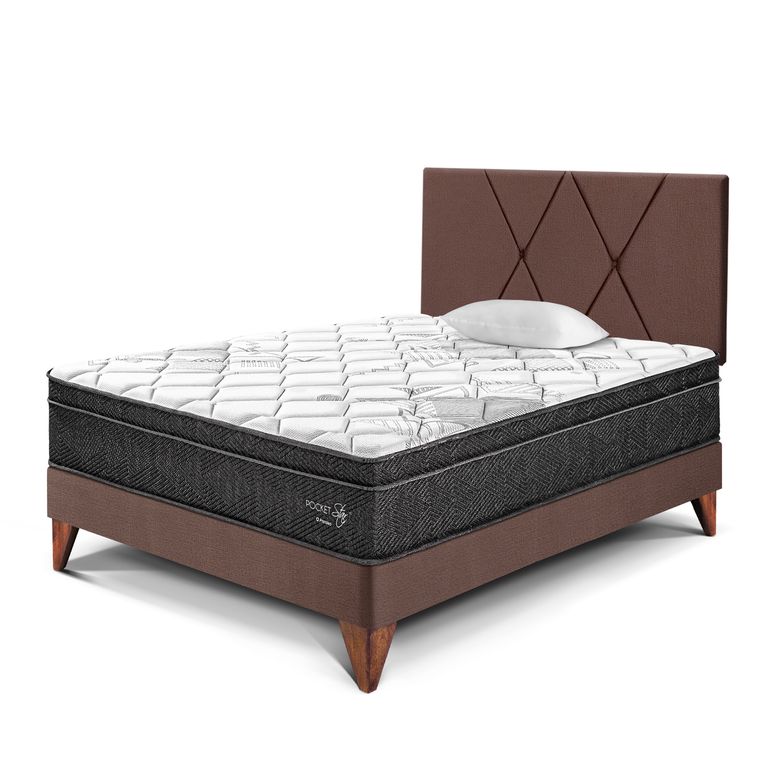 Dormitorio Europeo Paraíso Pocket Star 1.5 Plazas Chocolate + Colchón + Almohada + Protector