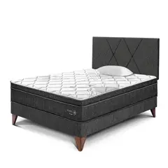 PARAISO - Dormitorio Europeo Paraíso Pocket Star 1.5 Charcoal + Colchón + Almohada + Protector