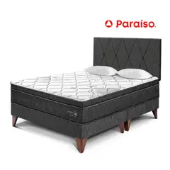 PARAISO - Dormitorio Europeo Paraíso Pocket Star Queen Charcoal + Colchón + 2 Almohadas + Protector