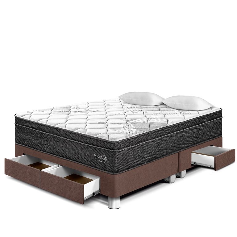 Cama con Cajones Pocket Star Queen + 2 Almohadas + Protector