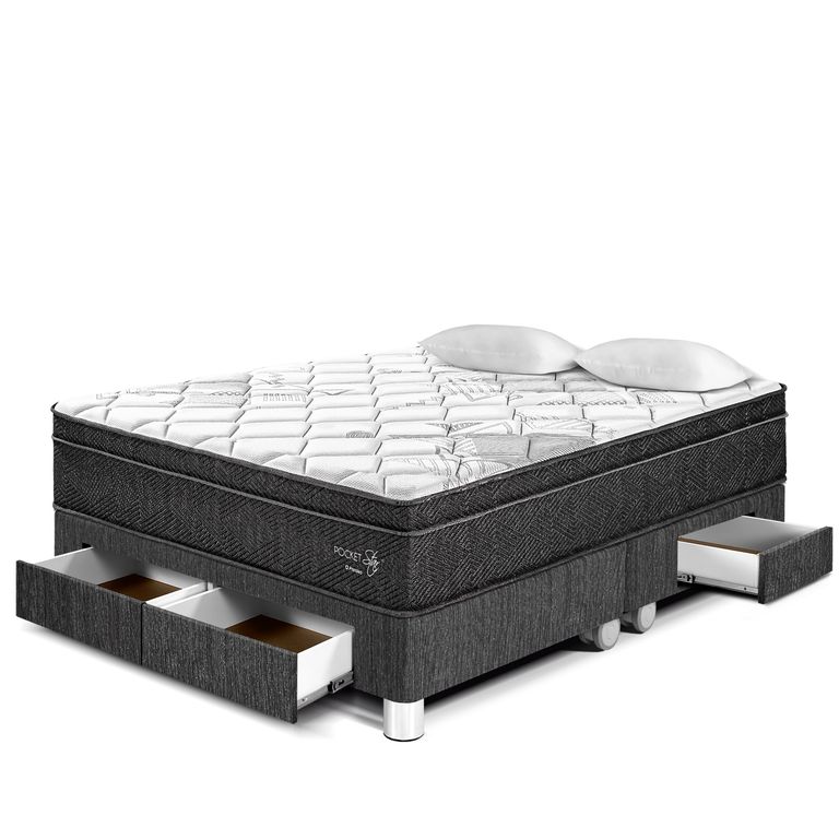 Cama con Cajones Pocket Star Queen + 2 Almohadas + Protector