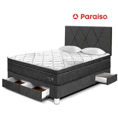 PARAISO - Dormitorio con Cajones Paraíso Pocket Star 2 Plazas Charcoal + 2 Almohadas + Protector