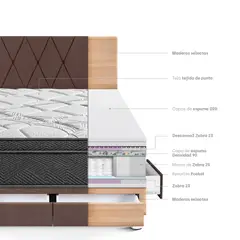 PARAISO - Dormitorio con Cajones Paraíso Pocket Star Queen Chocolate + Colchón + 2 Almohadas + Protector