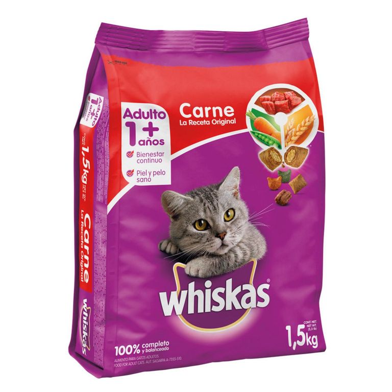 Whiskas Adultos Alimento para Gatos 1.5 kg Sabor Carne