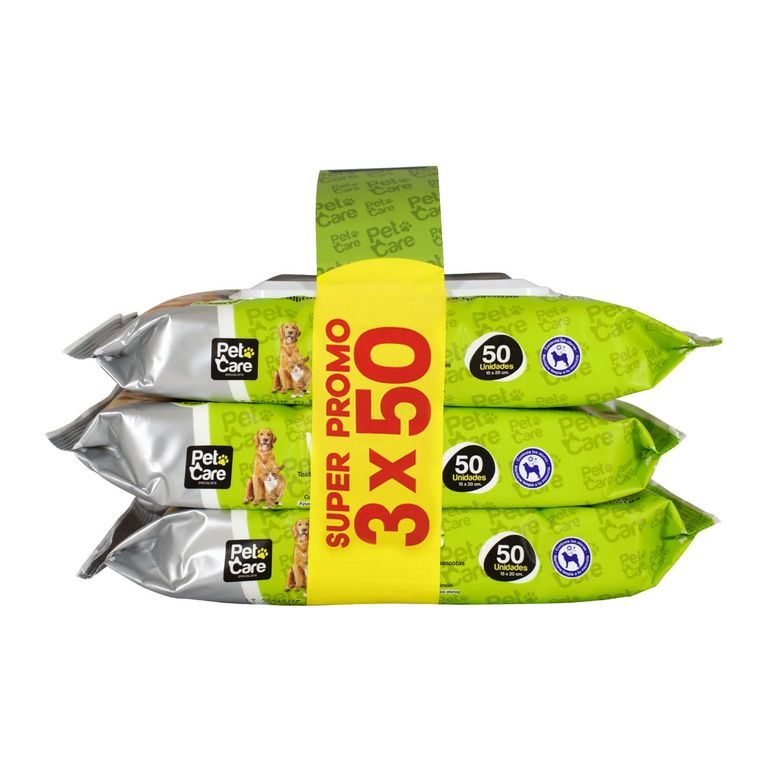 Toallitas Húmedas de Algodón para Perro Aroma Limón 3x50
