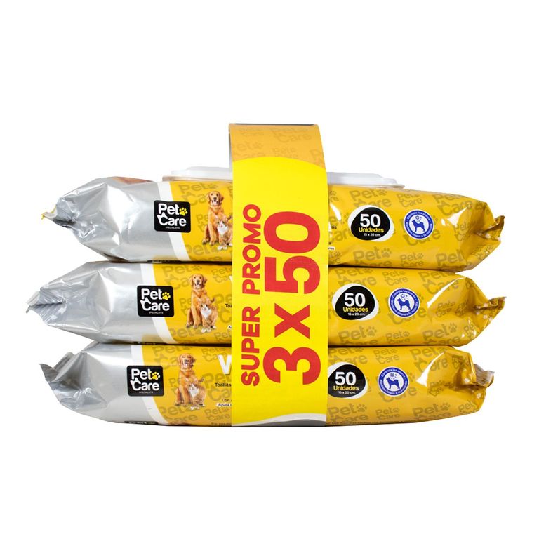 Toallitas Húmedas de Algodón para Perro Aroma Vainilla 3x50