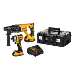 DEWALT - Rotomartillo Inalámbrico SDS Plus 20V BRUSHLESS + Atornillador de Impacto InalámbricoDewalt  1/4" 20V BRUSHLESS DCK260D1P1T