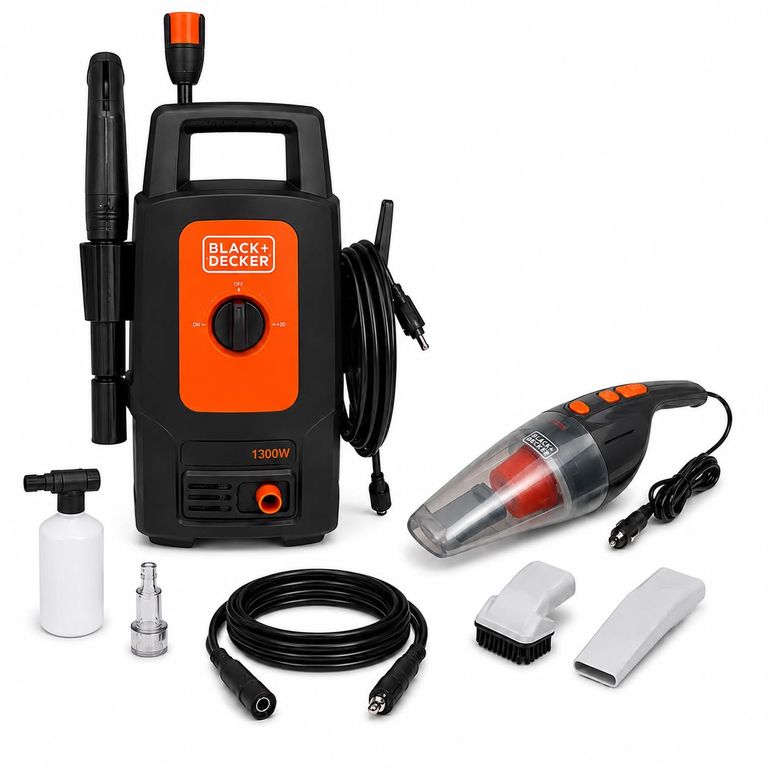 Kit Hidrolavadora Eléctrica Black&Decker 1400W 105Bar con Aspiradora para Auto