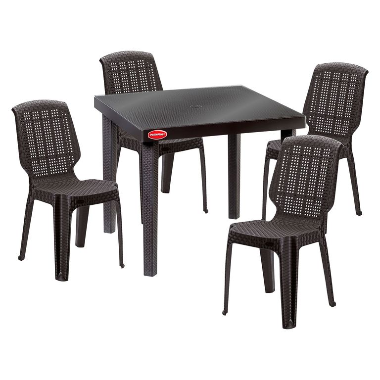 Set de Mesa de Plástico con Vidrio Jamaica con 4 Sillas Marrón