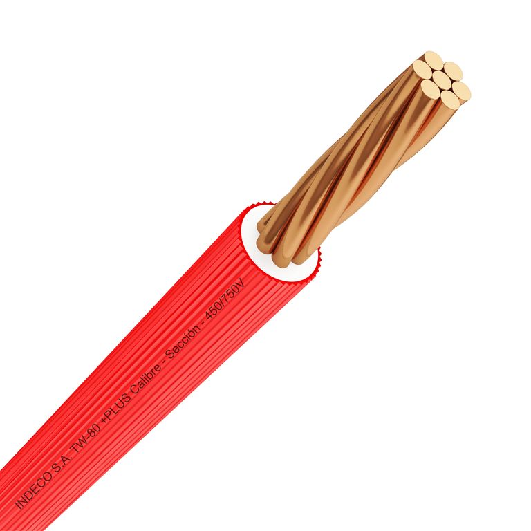 Cable TW-80 Plus 14 AWG Indeco 450/750V Rojo 100 Metros